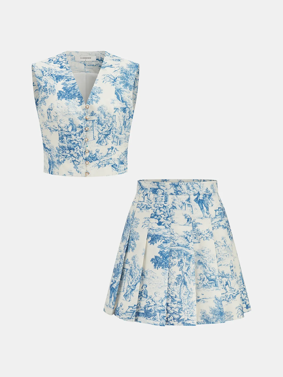 Toile Print Vest & Pleated Skirt Set sold by COMMENSE product image thumbnail 2