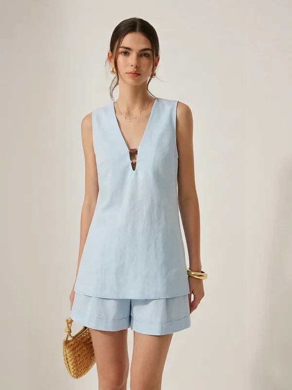 Beaded Linen Blend Top & Shorts Set sold by COMMENSE