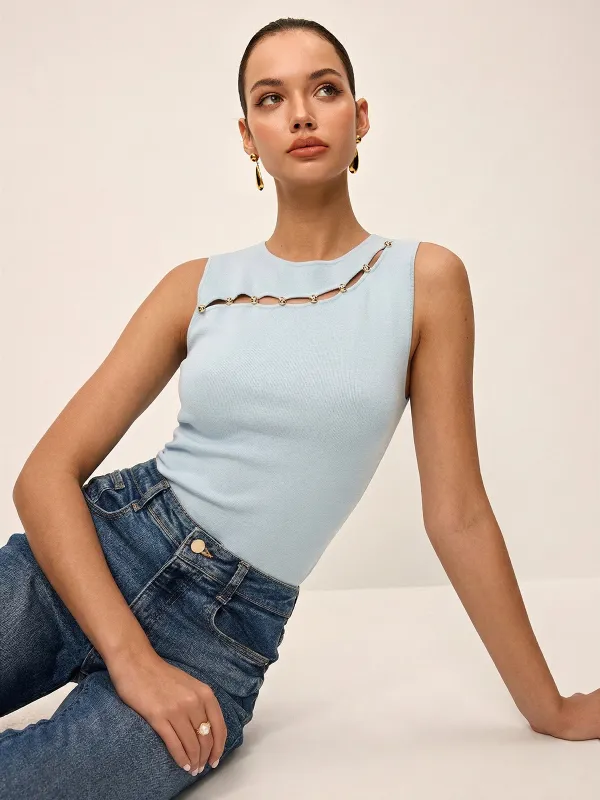 Metal Detail Cut-Out Knit Vest made by COMMENSE