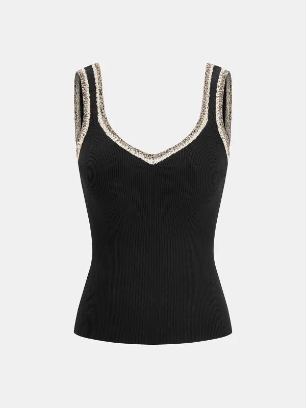 Contrast Trim Ribbed Knit Tank Top made by COMMENSE