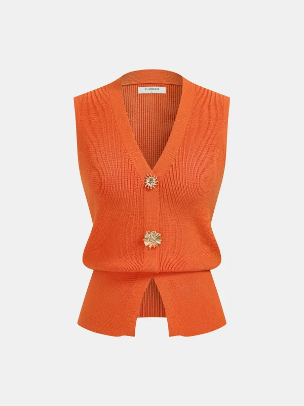 Decorative Button V Neck Knit Vest made by COMMENSE