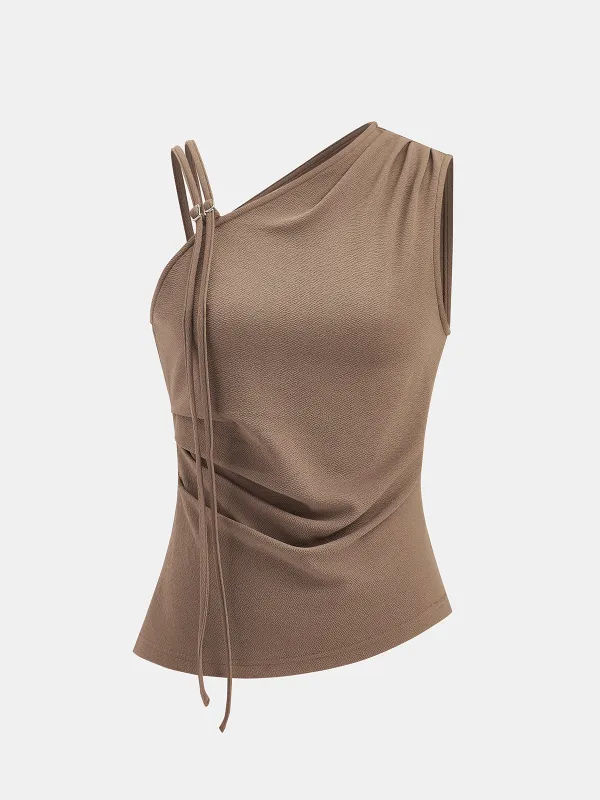 One-Shoulder Ruched Textured Top made by COMMENSE