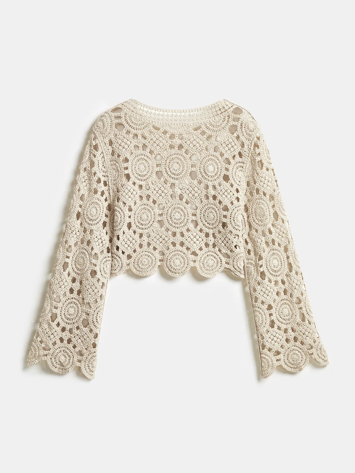 Crochet Circular Pattern Long Sleeve Crop Top sold by COMMENSE product image thumbnail 2
