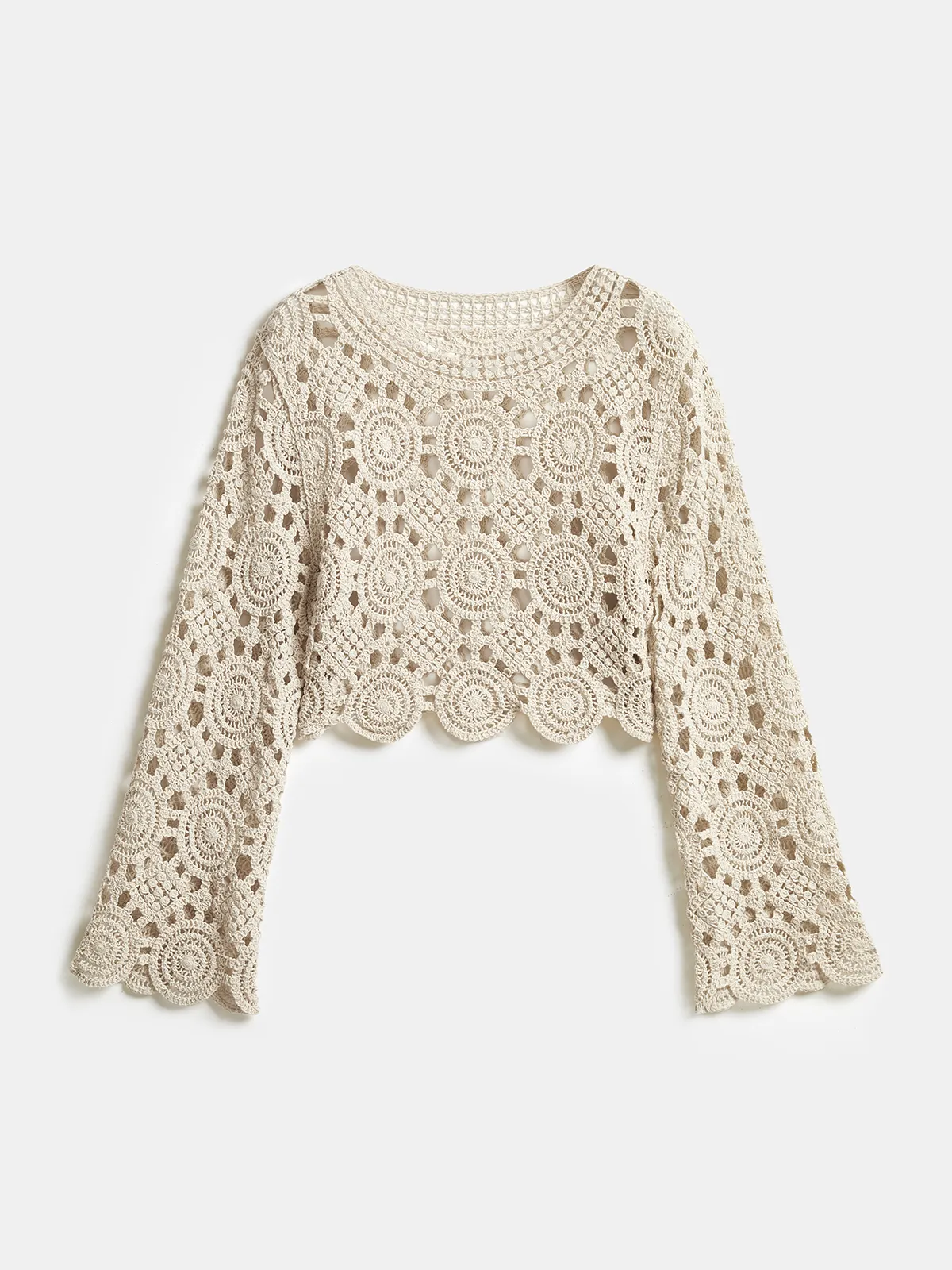 Crochet Circular Pattern Long Sleeve Crop Top sold by COMMENSE