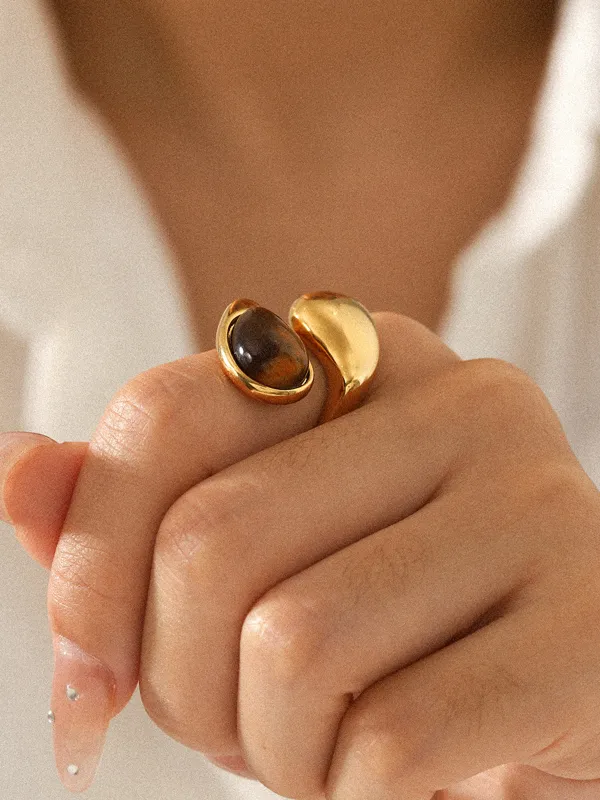 Tiger Eye Stone Open Cuff Ring made by COMMENSE