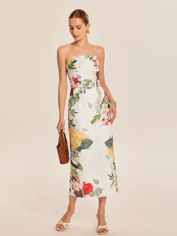 Strapless Belted Floral Print Maxi Dress made by COMMENSE