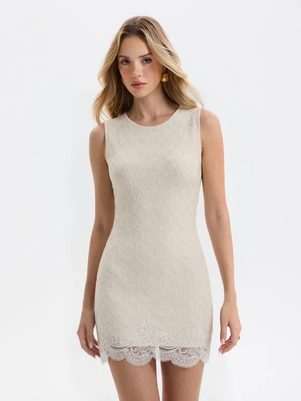 Sleeveless Textured Lace Trim Bodycon Mini Dress sold by COMMENSE