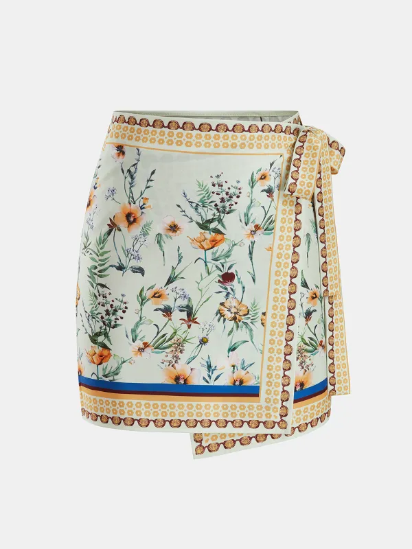 Floral Print Tie Wrap Mini Skirt made by COMMENSE