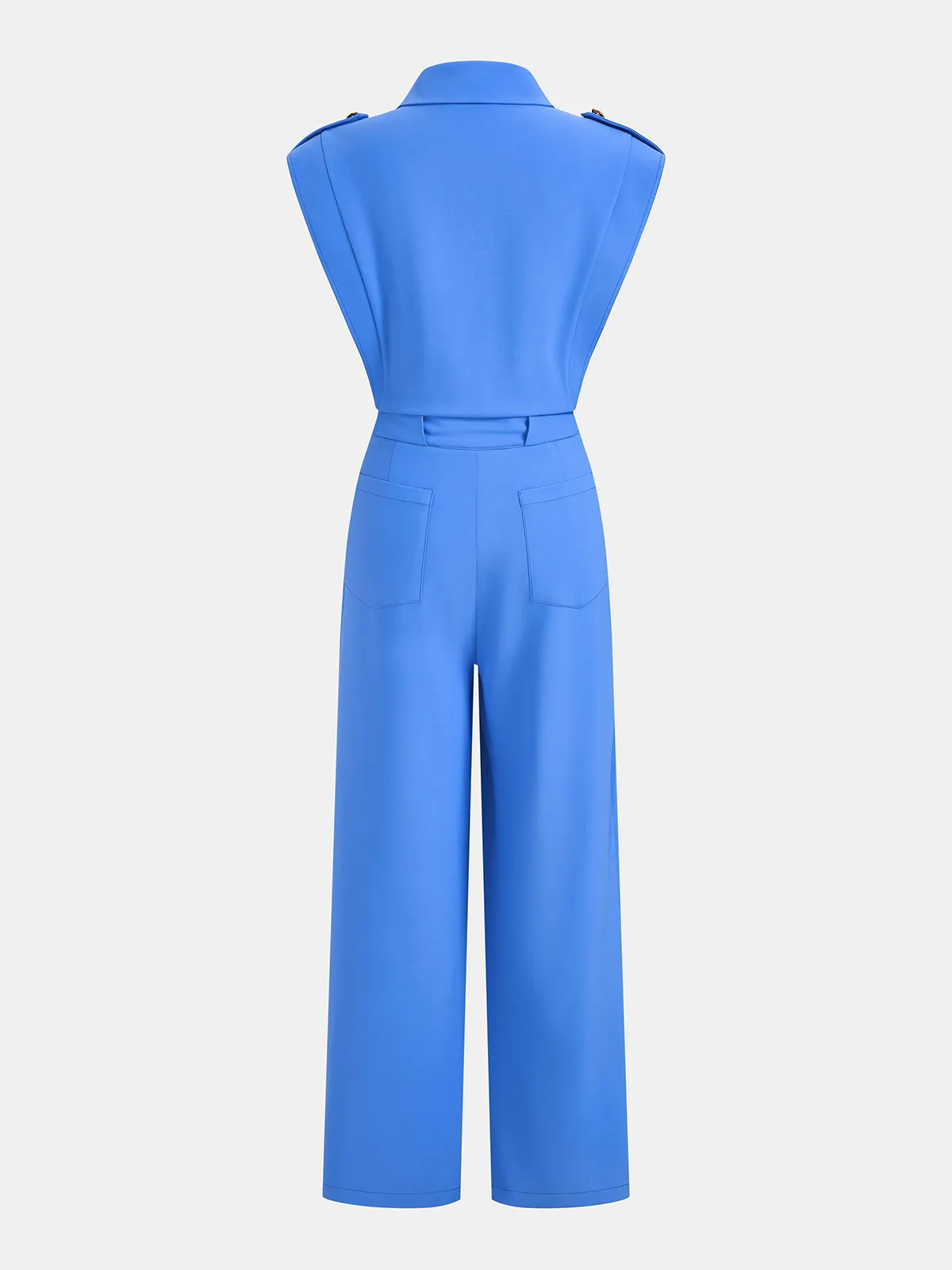 Sleeveless Collared Tie Waist Wide-Leg Jumpsuit sold by COMMENSE product image thumbnail 2
