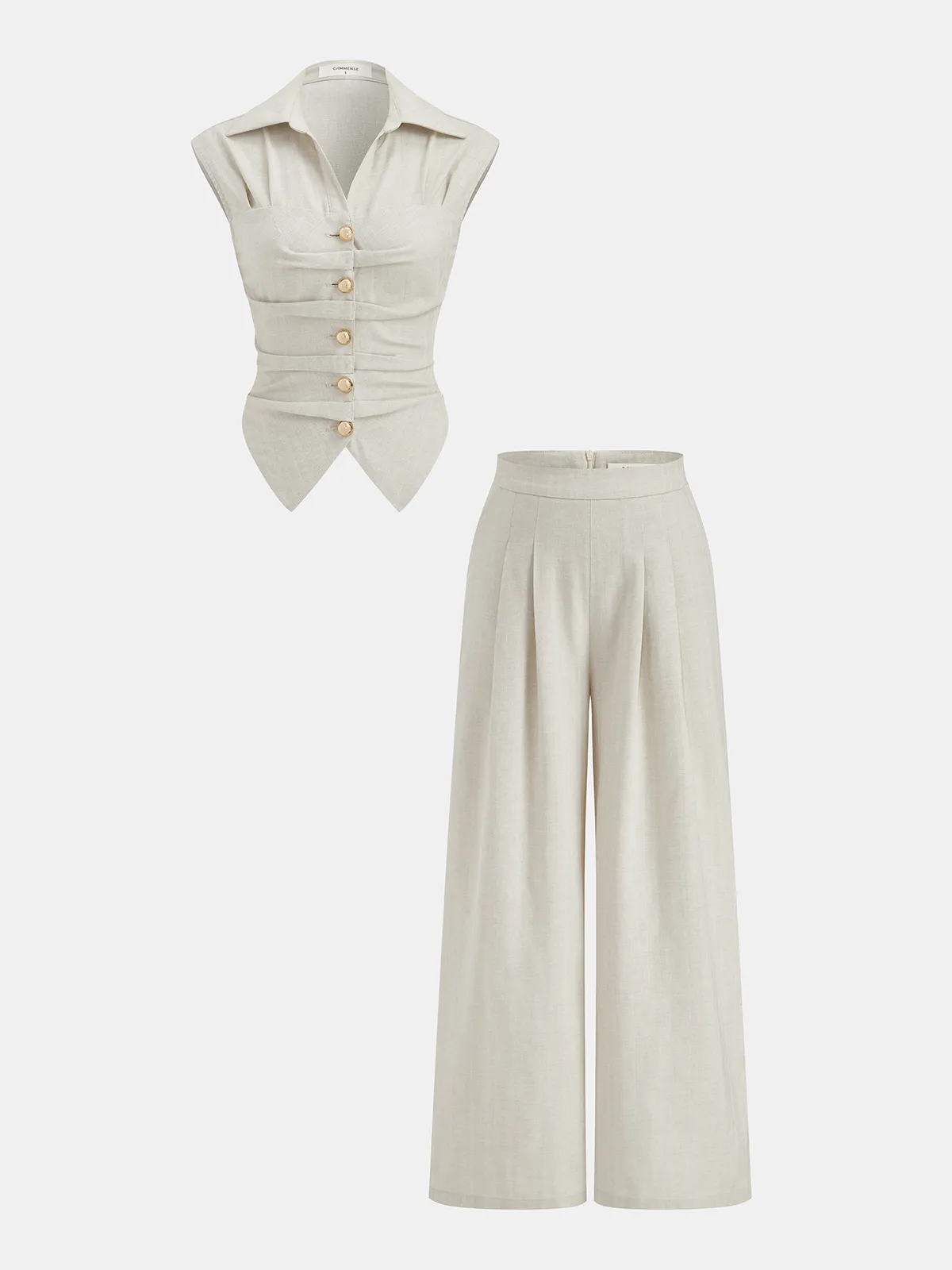 Cotton Linen Sleeveless Top & Pleated Pants Set sold by COMMENSE