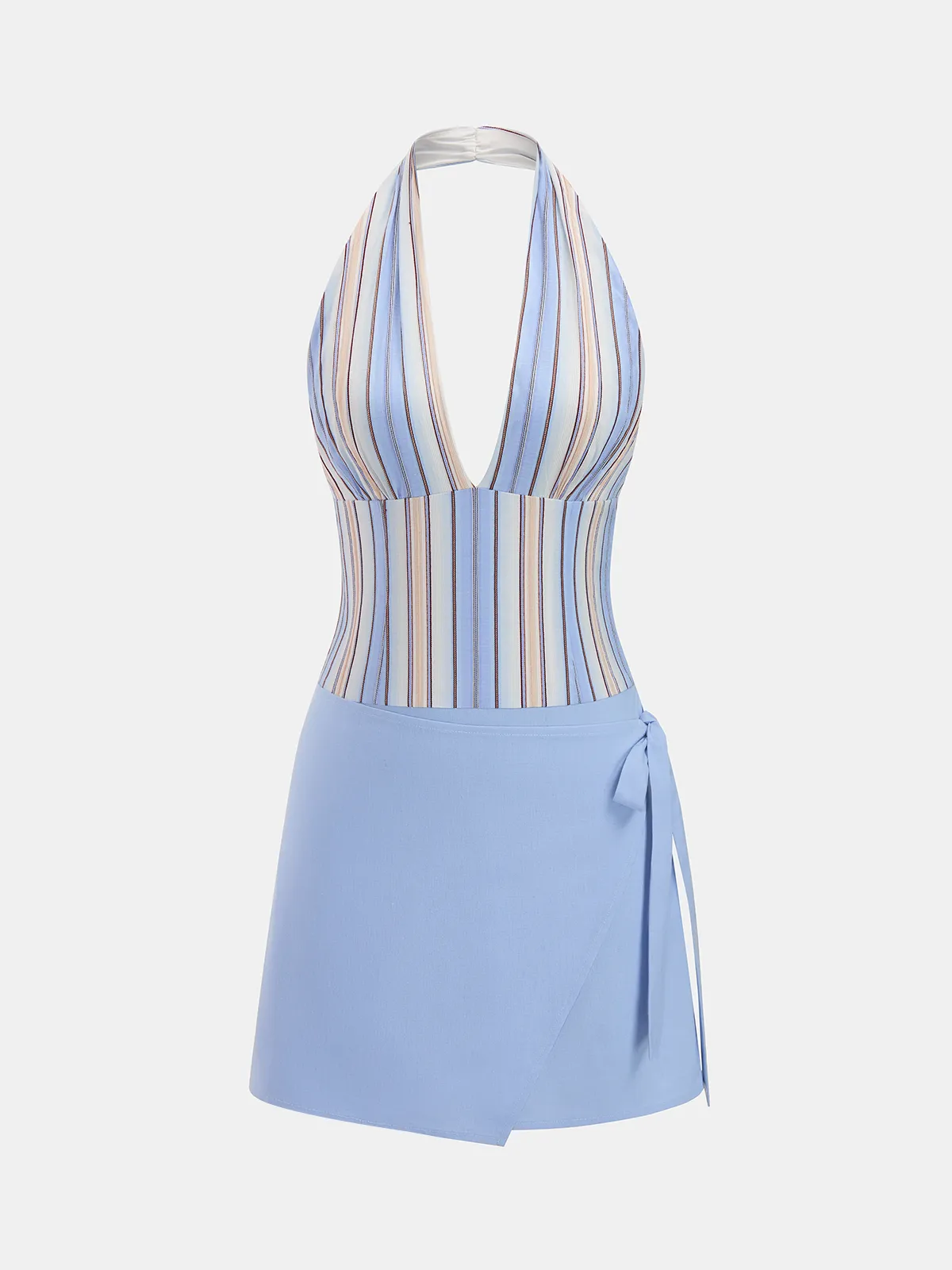 Striped Halter Cotton Blend Mini Dress sold by COMMENSE