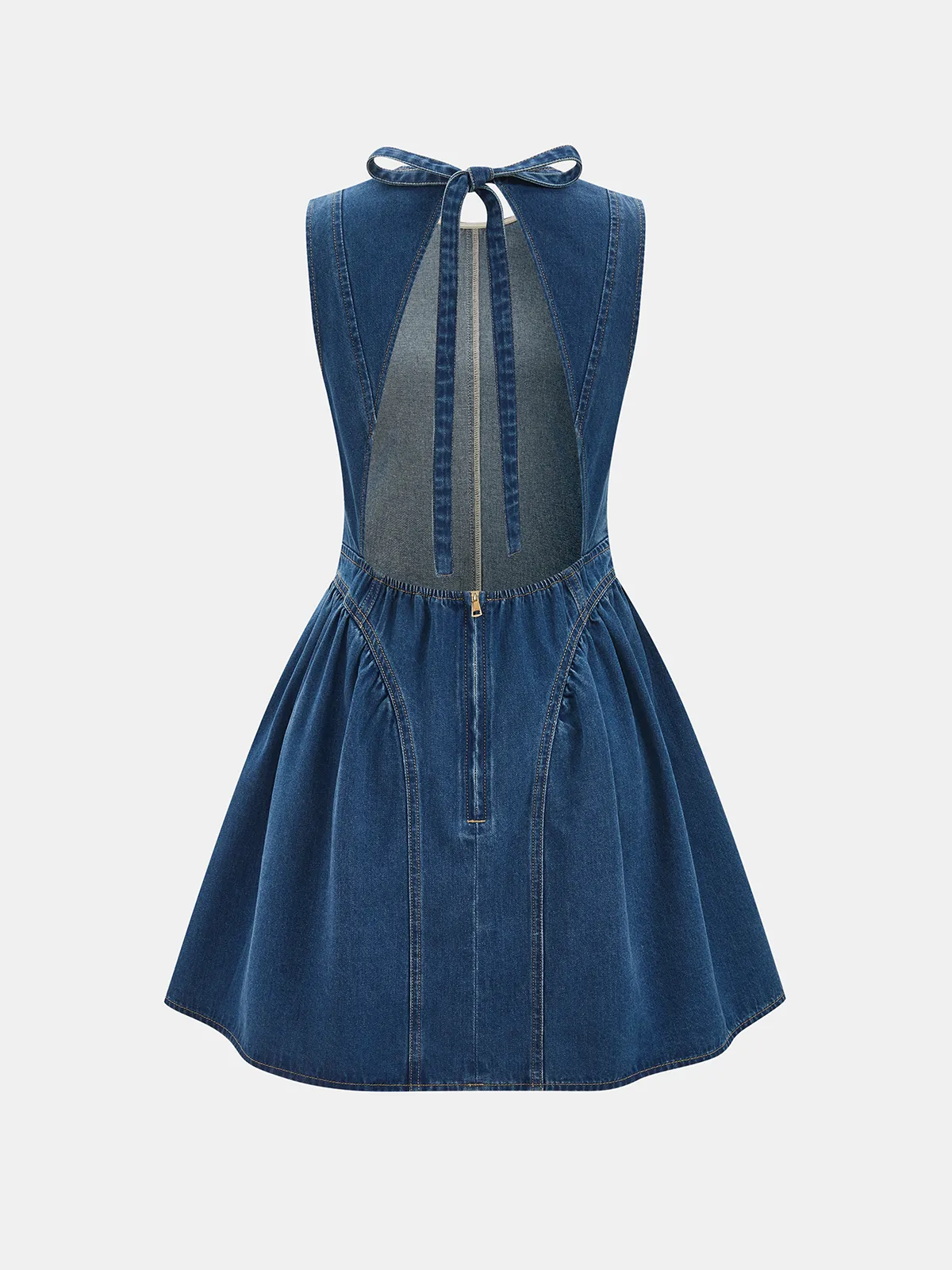 Sleeveless Open Back Denim Mini Dress sold by COMMENSE product image thumbnail 3