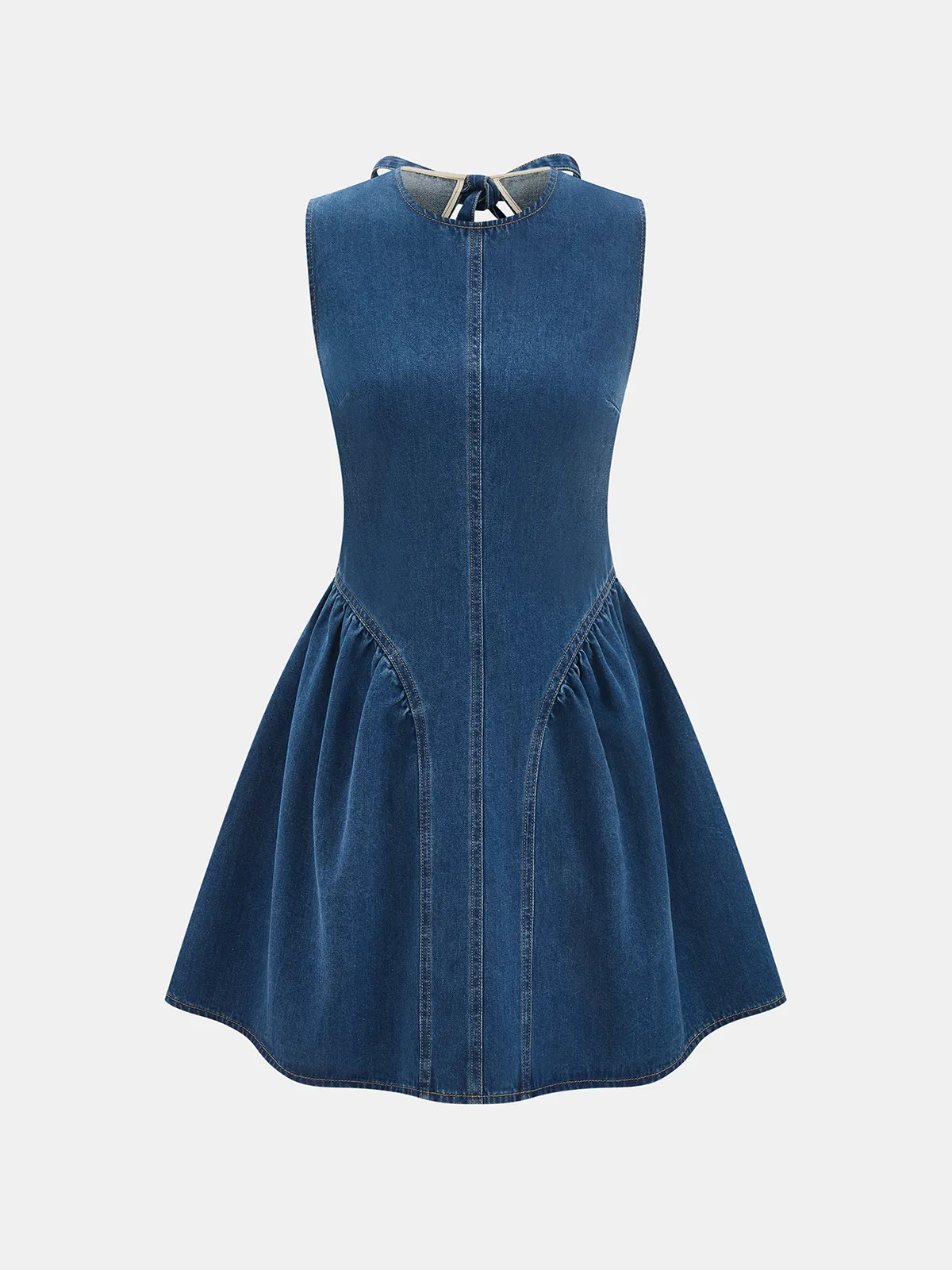 Sleeveless Open Back Denim Mini Dress sold by COMMENSE product image thumbnail 2