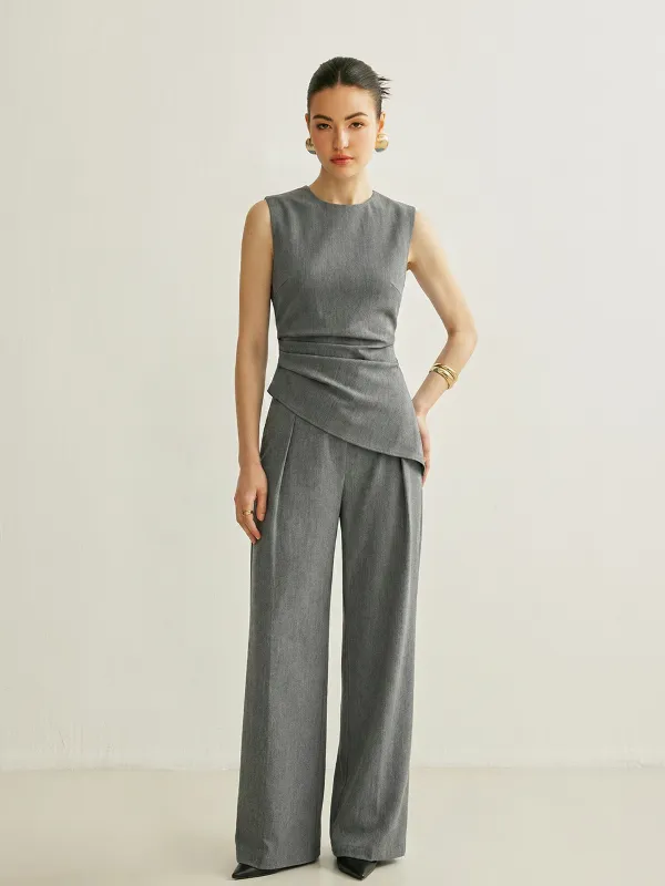 Sleeveless Asymmetric Top & Pleated Pants Set made by COMMENSE