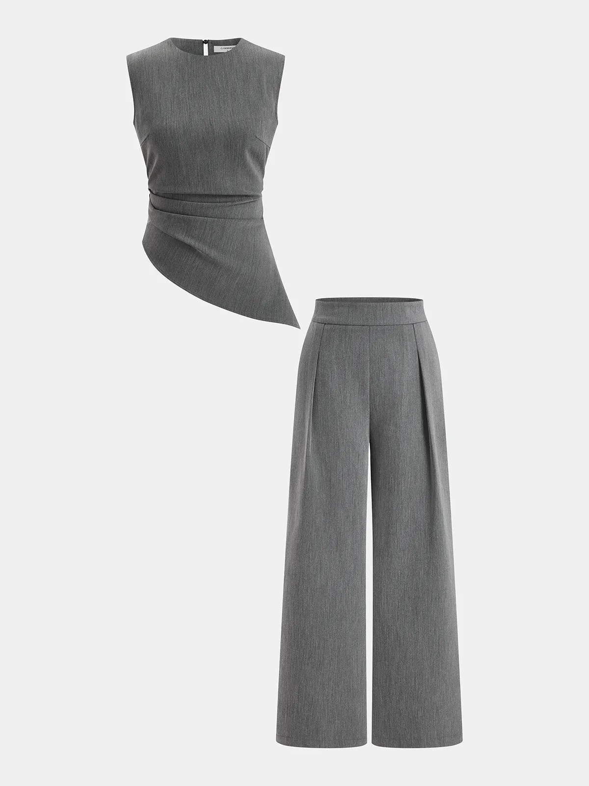 Sleeveless Asymmetric Top & Pleated Pants Set sold by COMMENSE product image thumbnail 2