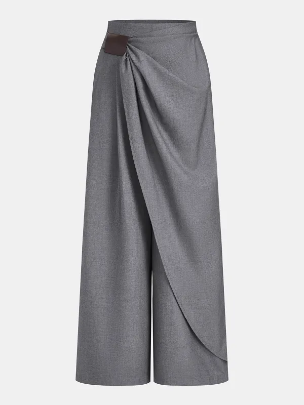 Buckle Detail Wrap Wide Leg Pants made by COMMENSE
