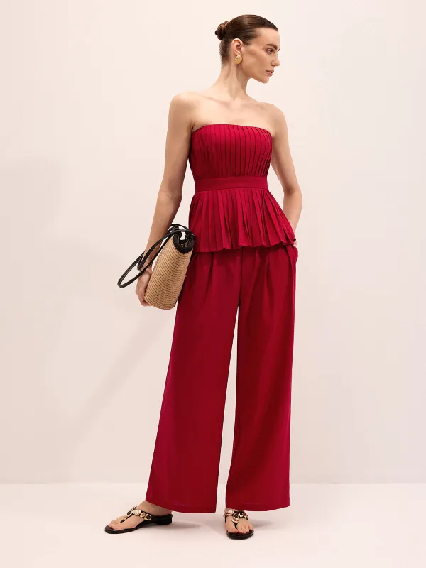 Strapless Pleated Linen Blend Top & Pants Set sold by COMMENSE