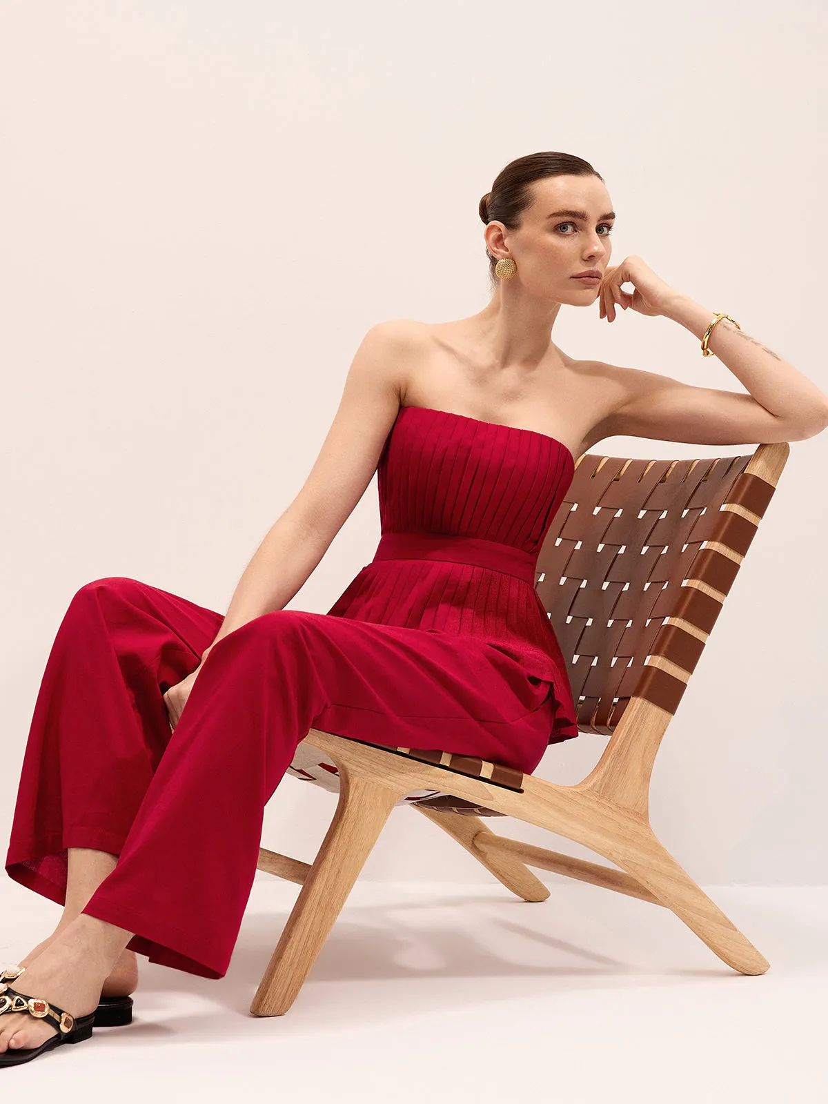 Strapless Pleated Linen Blend Top & Pants Set sold by COMMENSE product image thumbnail 5