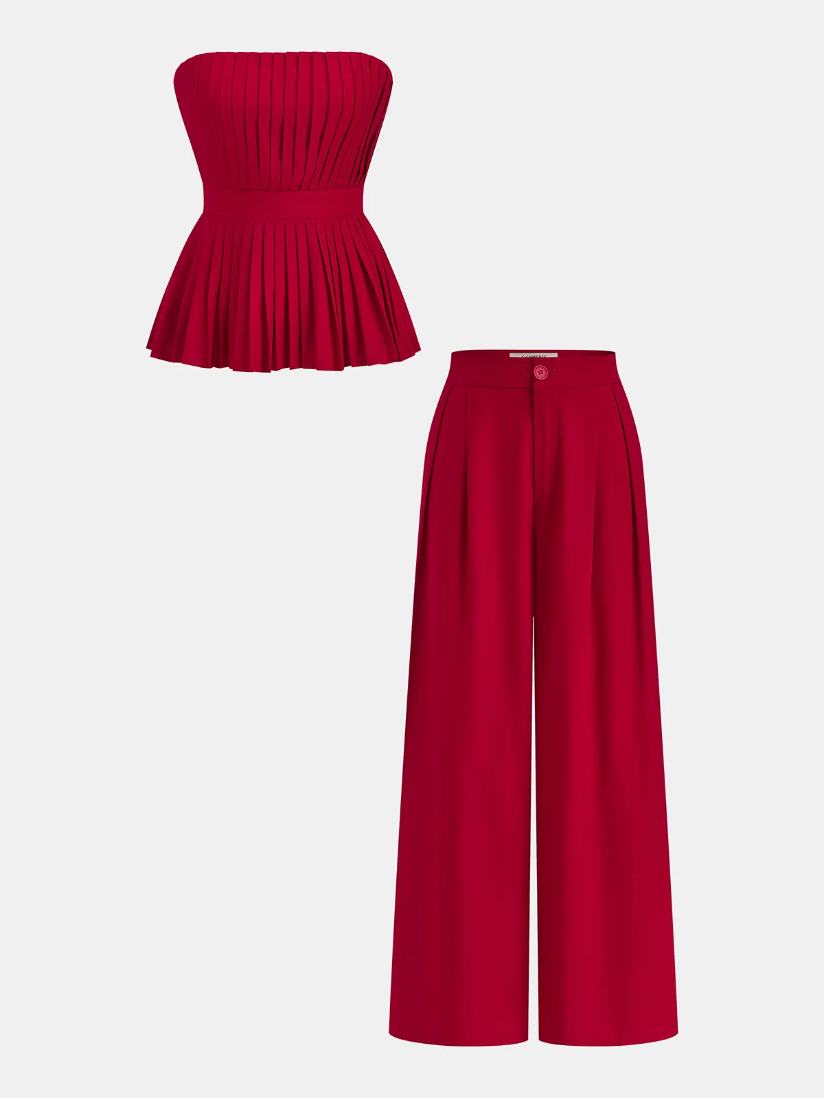 Strapless Pleated Linen Blend Top & Pants Set sold by COMMENSE product image thumbnail 3