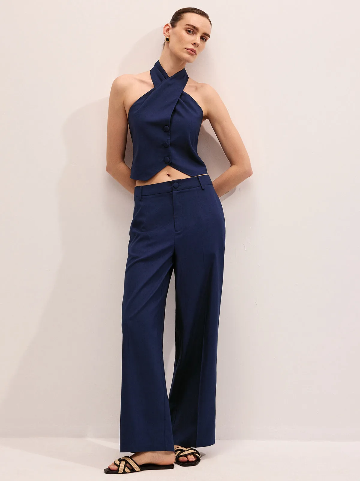 Linen Blend Halter Vest & Pants Set sold by COMMENSE