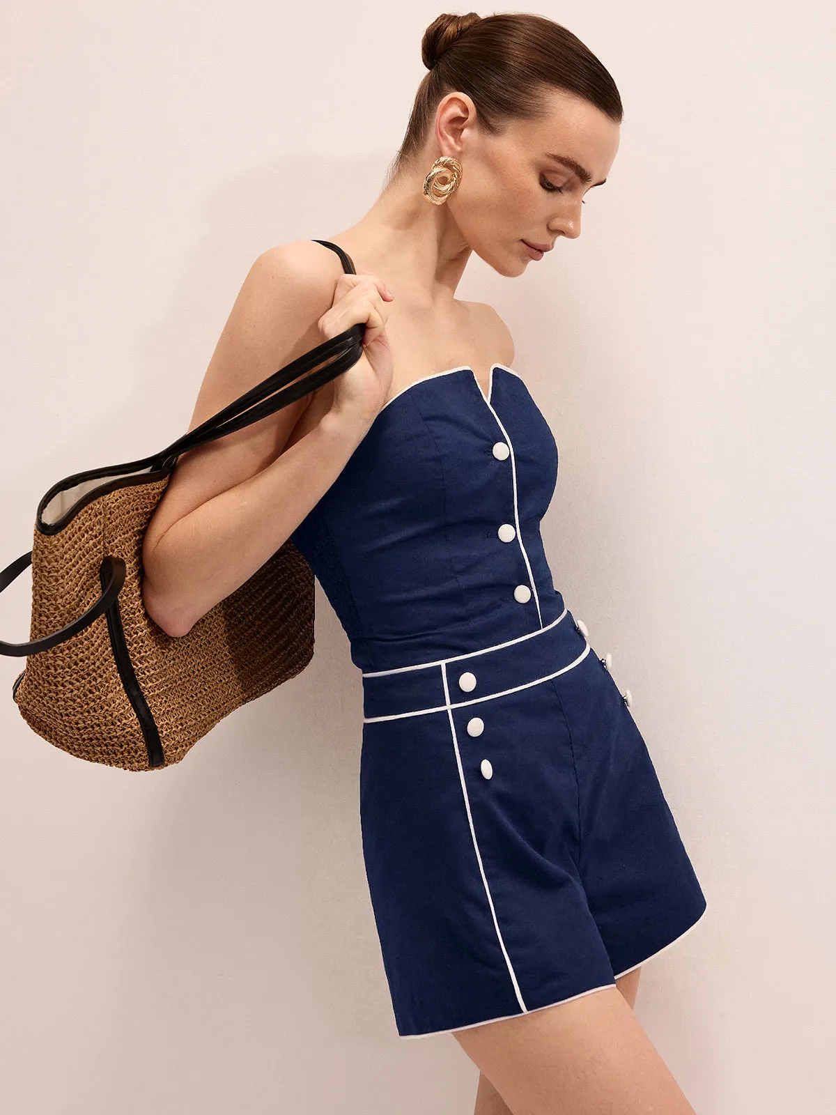 Casual Cotton Linen Strapless Top & Shorts Set sold by COMMENSE product image thumbnail 4