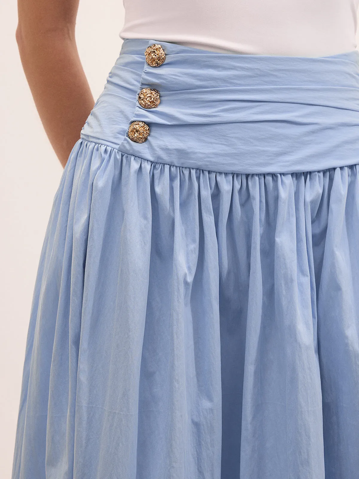 Cotton Blend Ruched Waist Midi Skirt sold by COMMENSE product image thumbnail 5