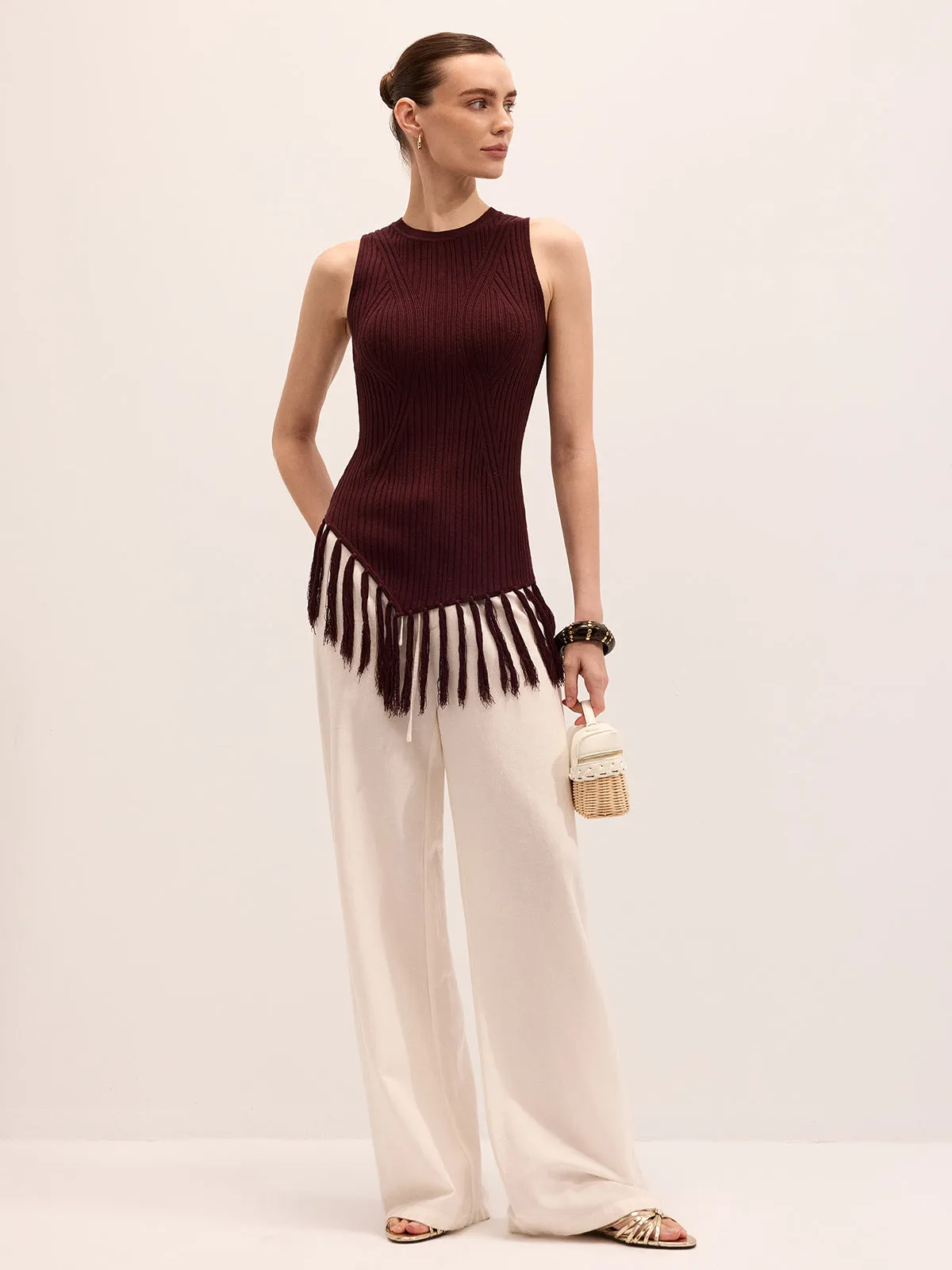 Sleeveless Fringe Hem Ribbed Knit Top sold by COMMENSE product image thumbnail 3