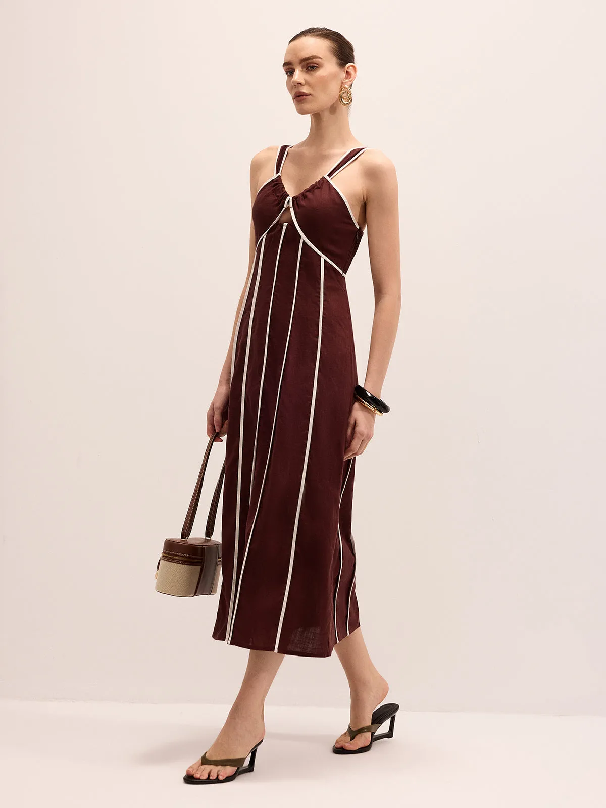 Linen Blend Striped Cami Midi Dress sold by COMMENSE product image thumbnail 4