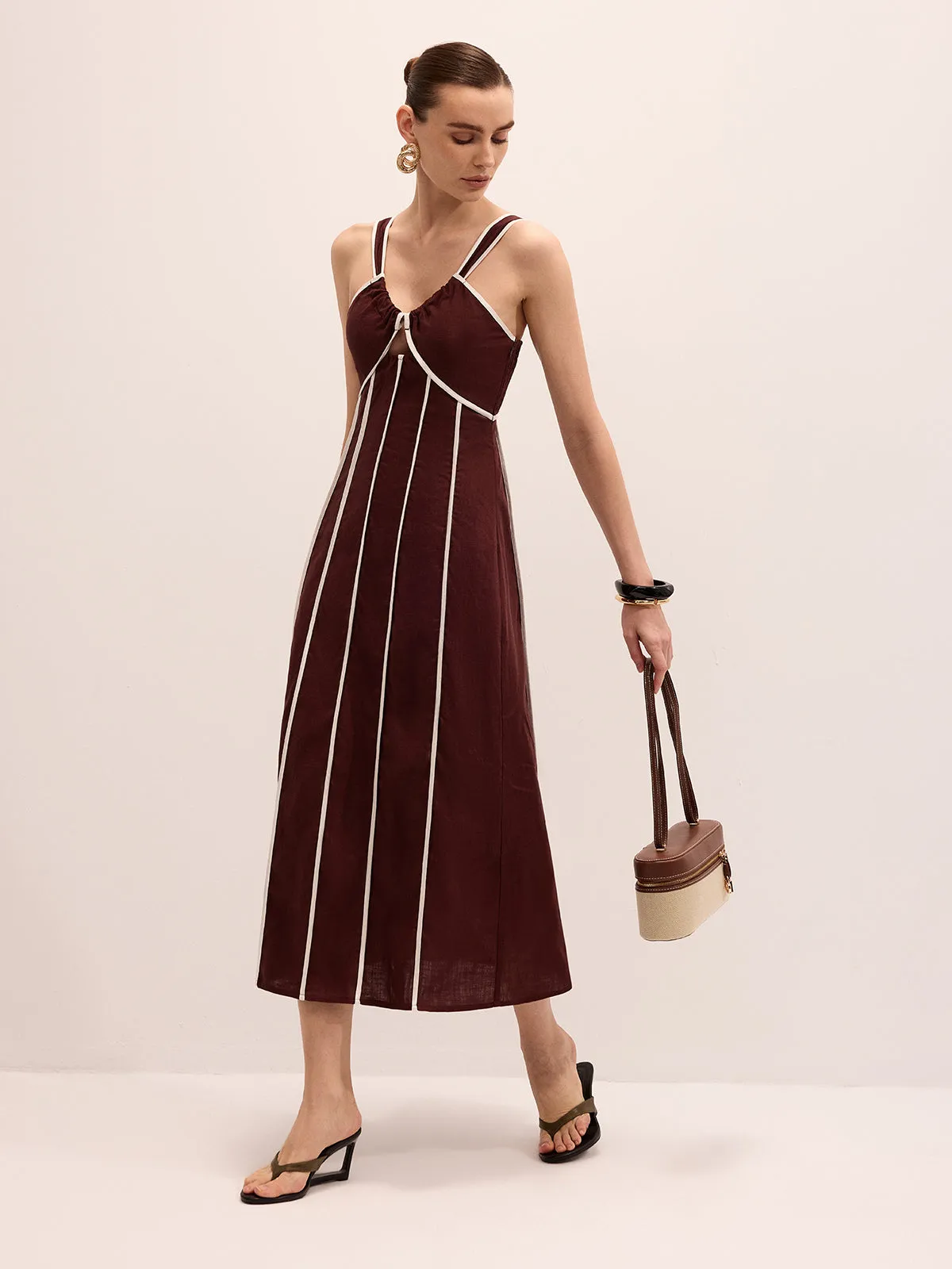 Linen Blend Striped Cami Midi Dress sold by COMMENSE