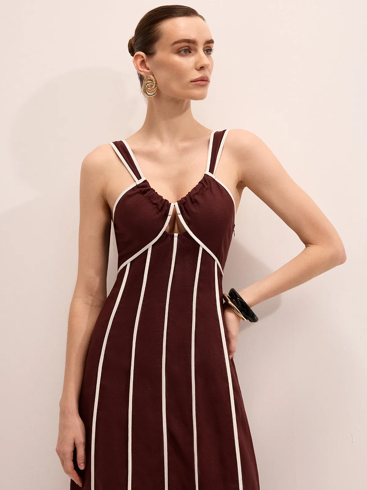 Linen Blend Striped Cami Midi Dress sold by COMMENSE product image thumbnail 5