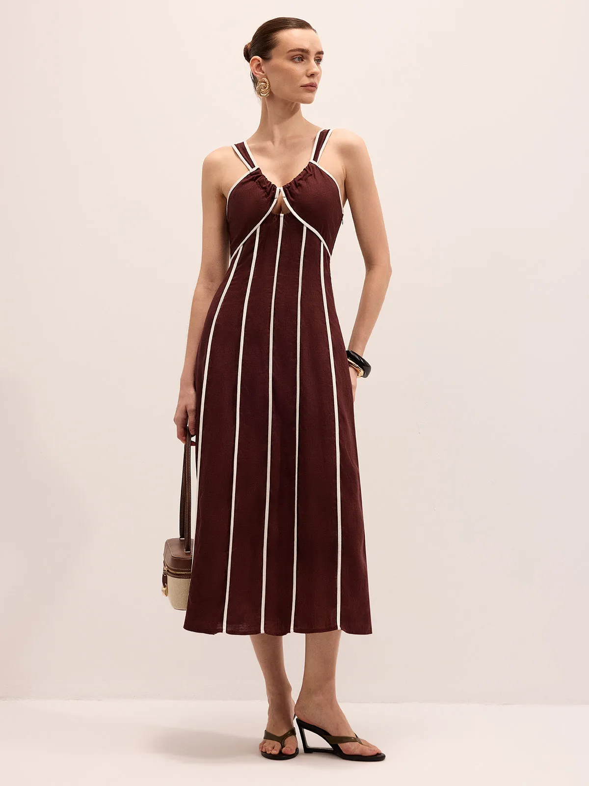 Linen Blend Striped Cami Midi Dress sold by COMMENSE product image thumbnail 2