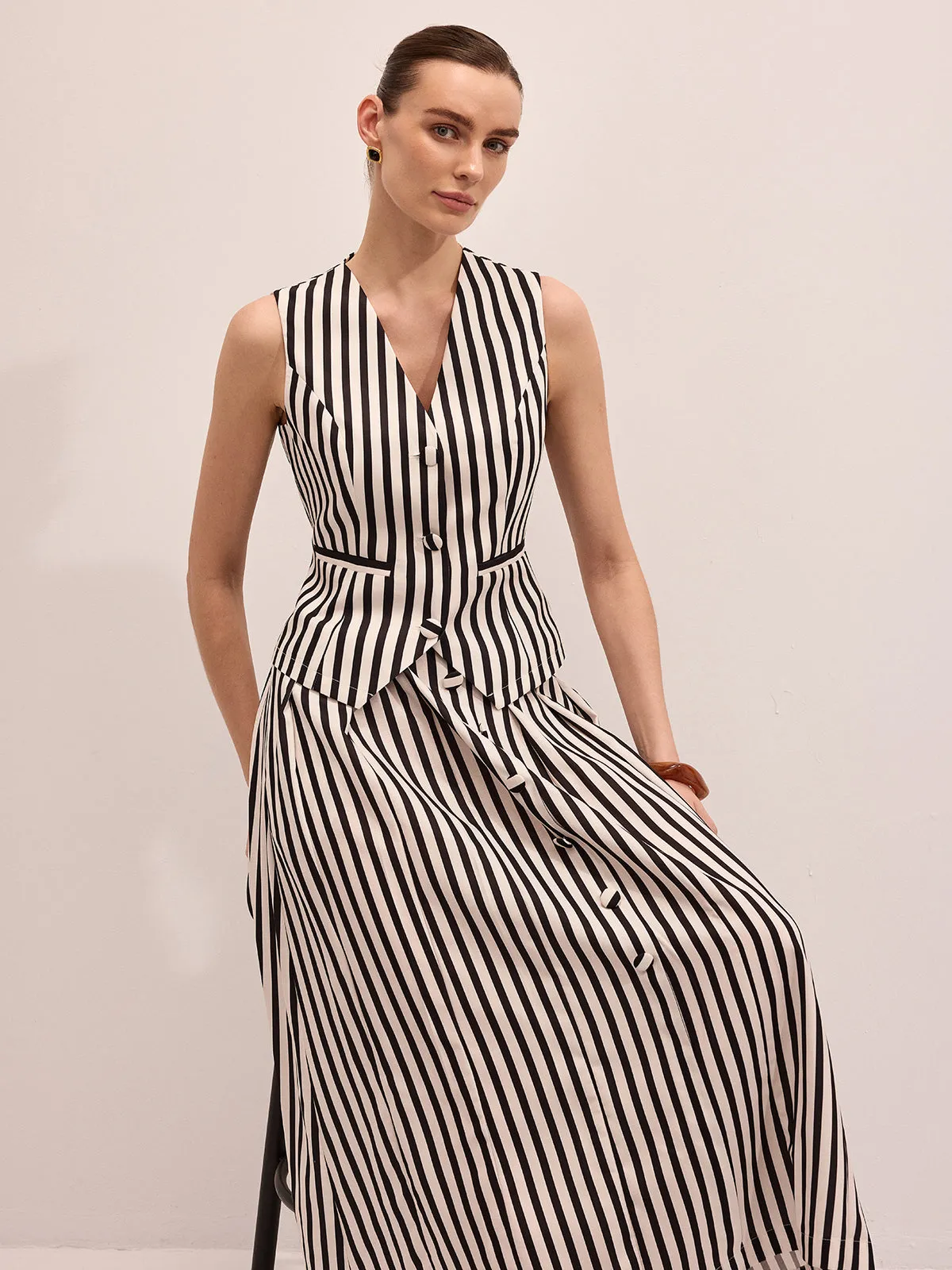 Striped Sleeveless Vest & Maxi Skirt Set sold by COMMENSE product image thumbnail 4