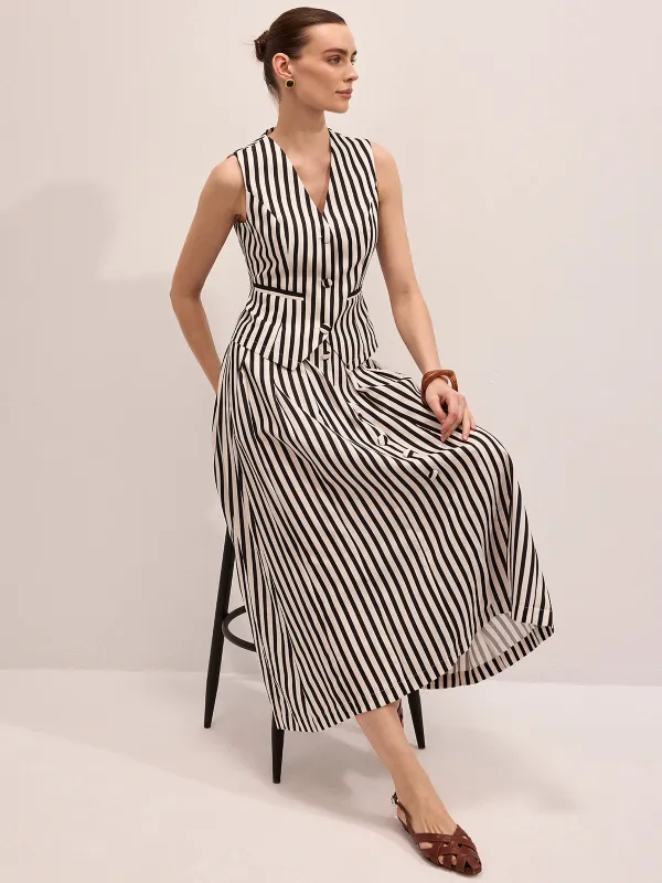 Striped Sleeveless Vest & Maxi Skirt Set made by COMMENSE