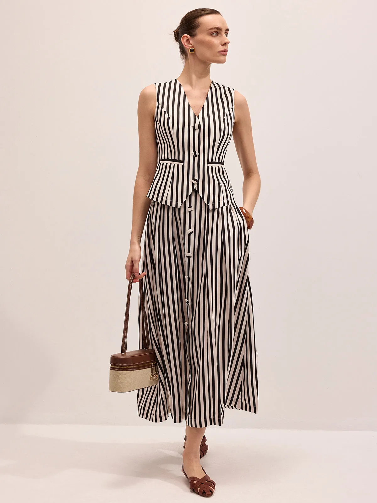 Striped Sleeveless Vest & Maxi Skirt Set sold by COMMENSE product image thumbnail 2