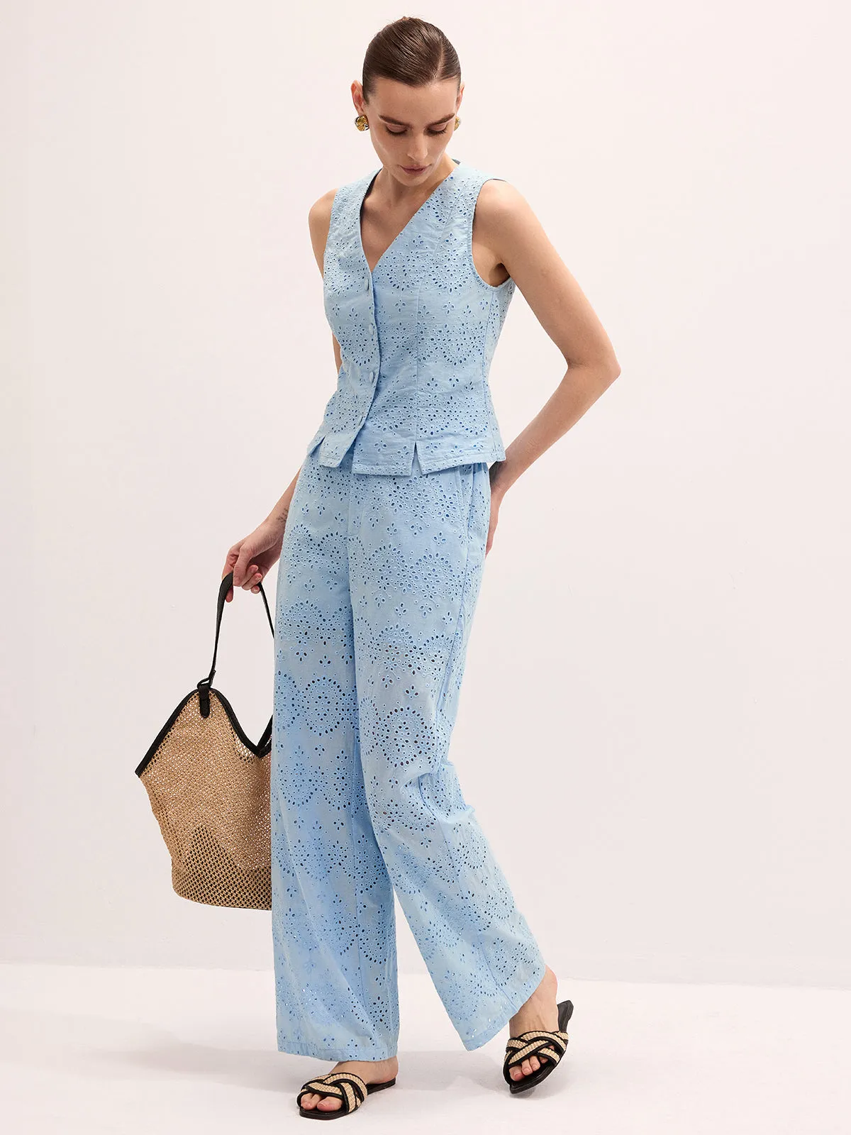 Cotton Eyelet Embroidered Vest & Pants Set sold by COMMENSE