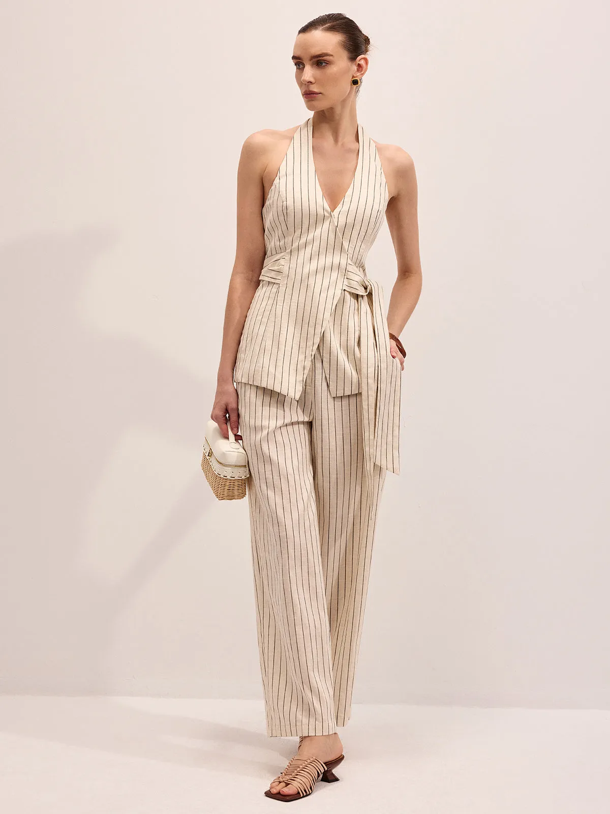 Striped Cotton Linen Halter Vest & Pants Set sold by COMMENSE product image thumbnail 3