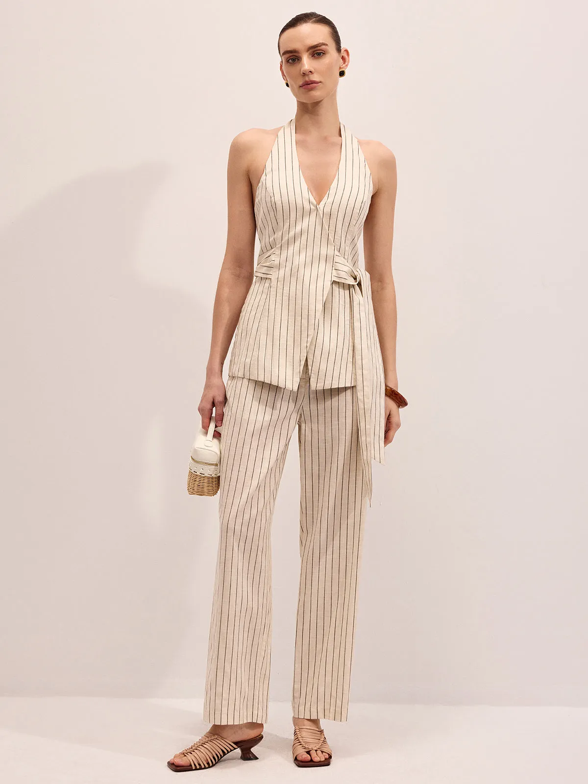 Striped Cotton Linen Halter Vest & Pants Set sold by COMMENSE product image thumbnail 4