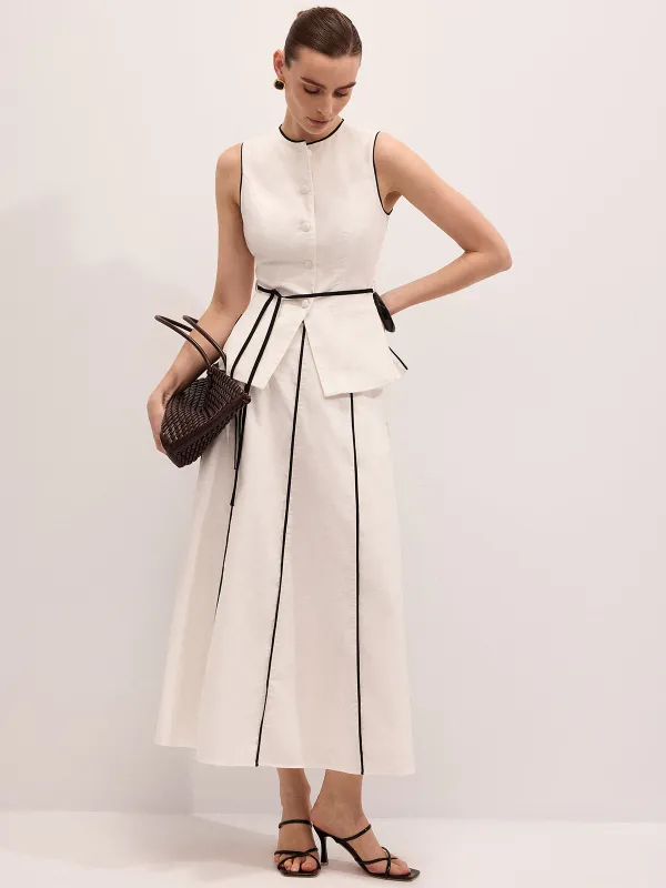 Cotton Linen Contrast Piping Top & Maxi Skirt Set sold by COMMENSE