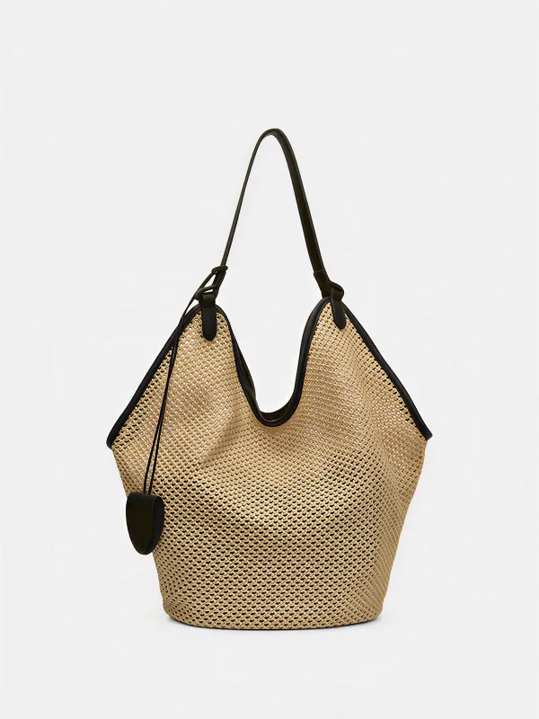 Straw Woven Large Capacity Hobo Tote Bag made by COMMENSE
