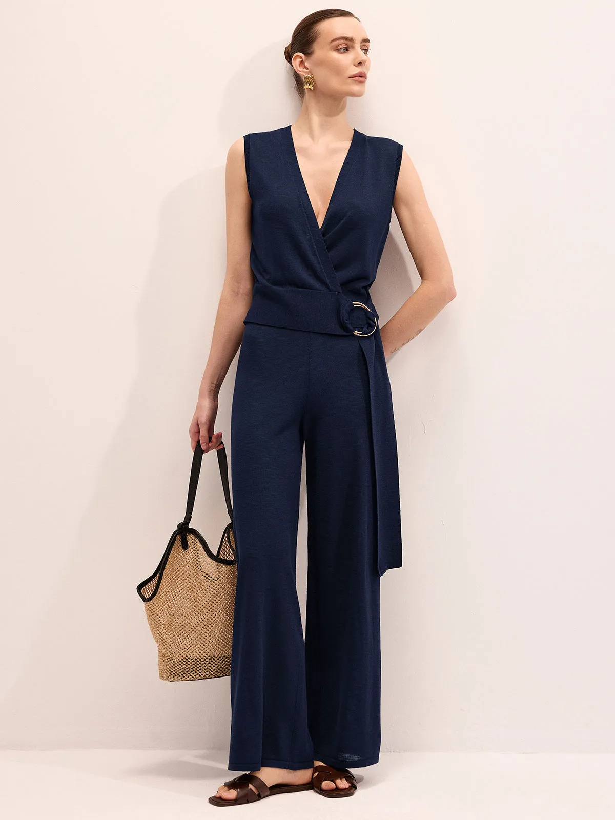 Wrap V-Neck Knit Top & Pants Set sold by COMMENSE product image thumbnail 4