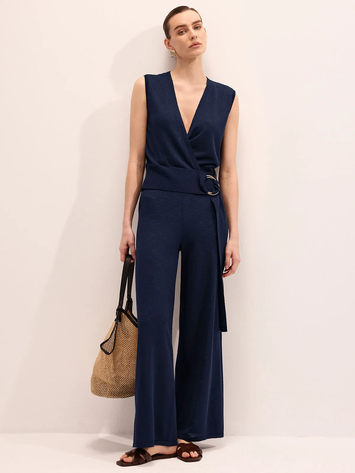 Wrap V-Neck Knit Top & Pants Set sold by COMMENSE