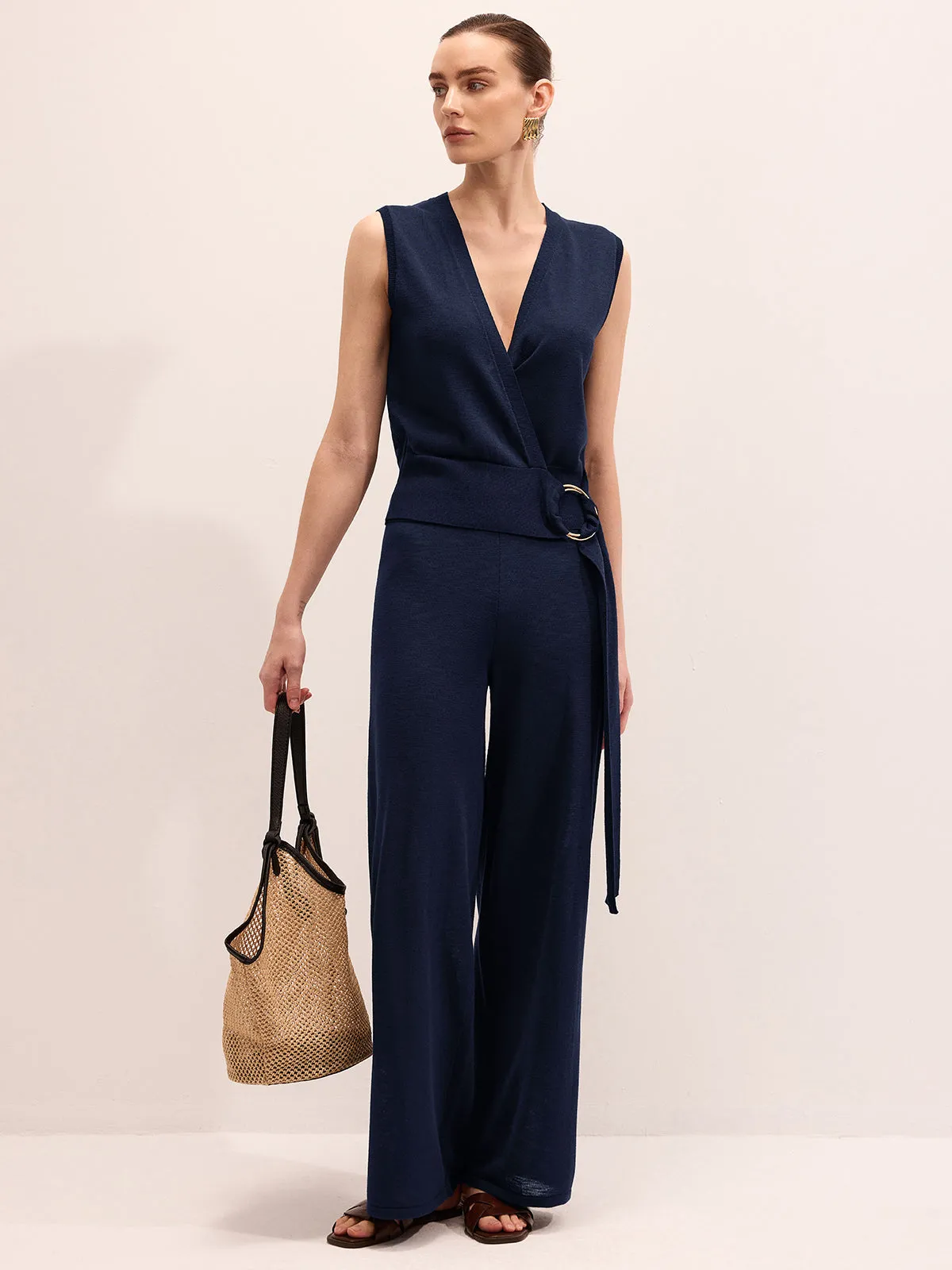 Wrap V-Neck Knit Top & Pants Set sold by COMMENSE product image thumbnail 3