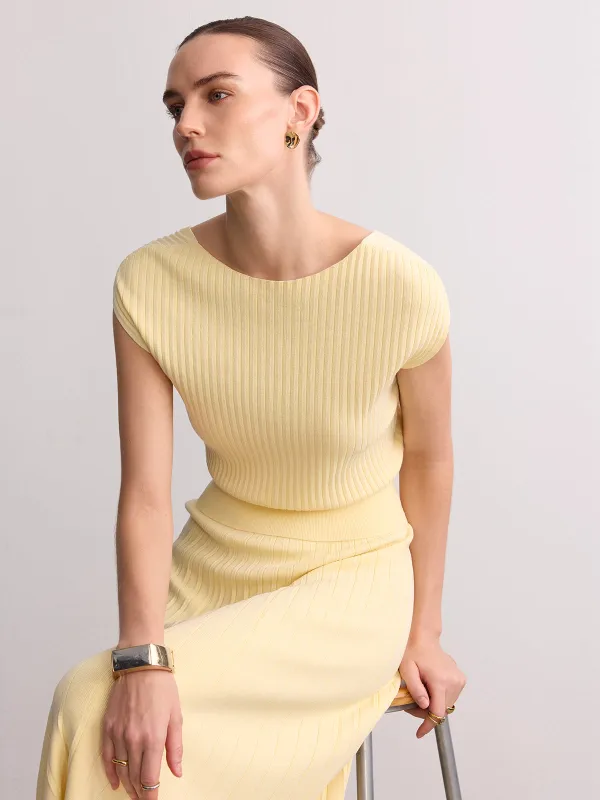 Cap Sleeve Ribbed Knit Top sold by COMMENSE