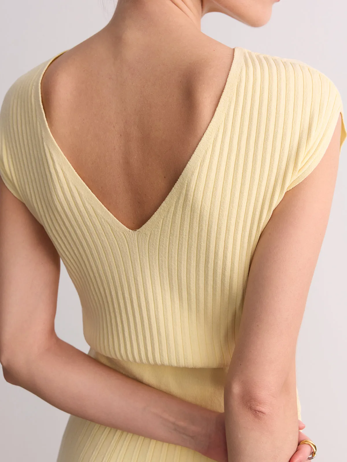 Cap Sleeve Ribbed Knit Top sold by COMMENSE product image thumbnail 5