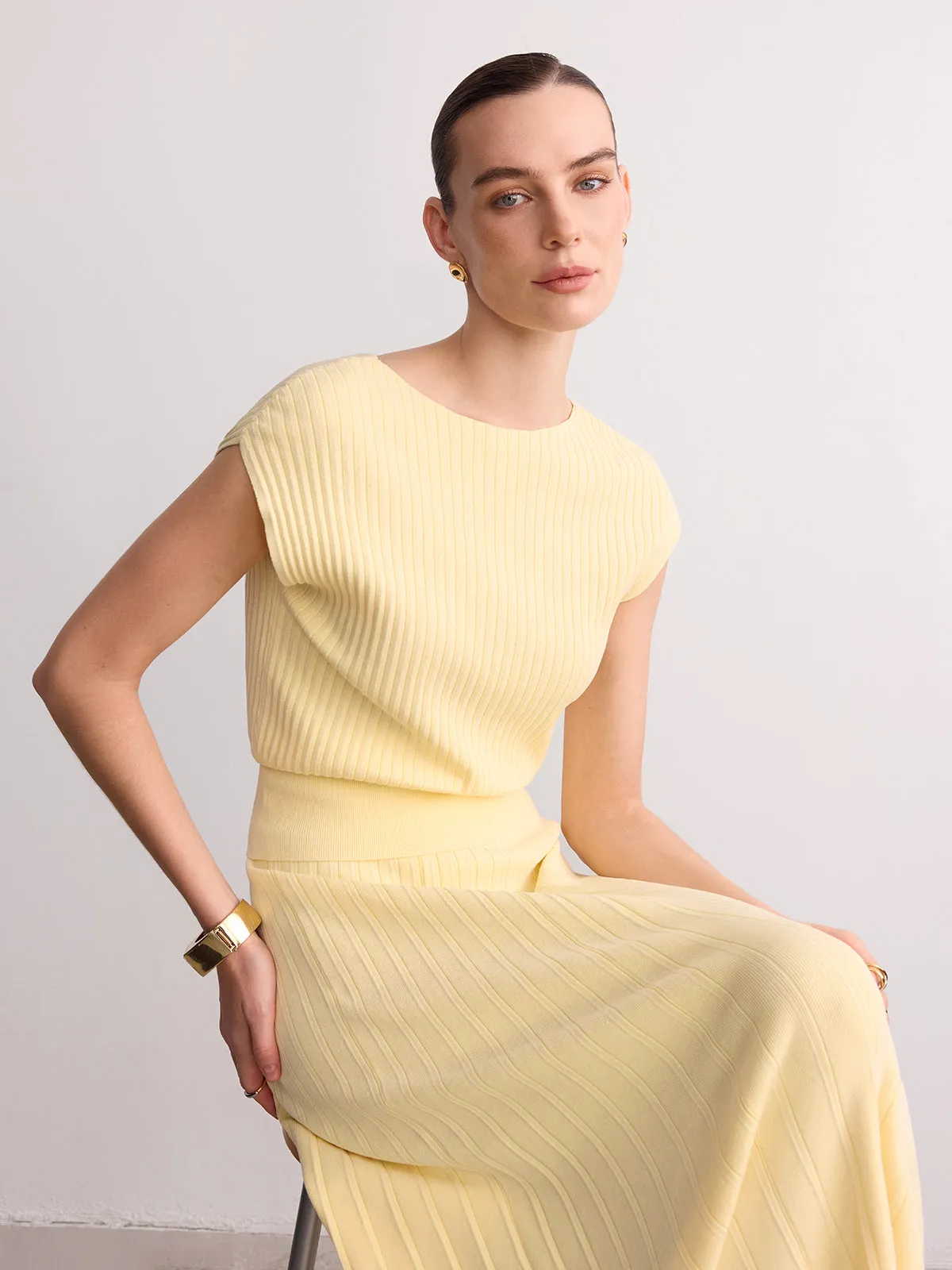 Cap Sleeve Ribbed Knit Top sold by COMMENSE product image thumbnail 3