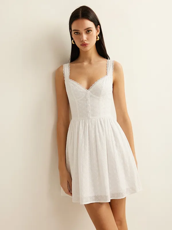 Cotton Eyelet Embroidered Lace Mini Dress sold by COMMENSE