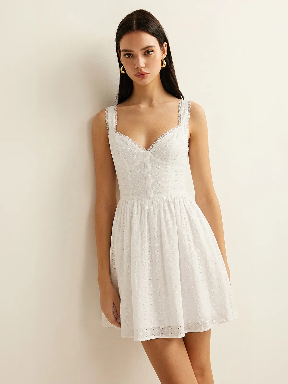 Cotton Eyelet Embroidered Lace Mini Dress sold by COMMENSE