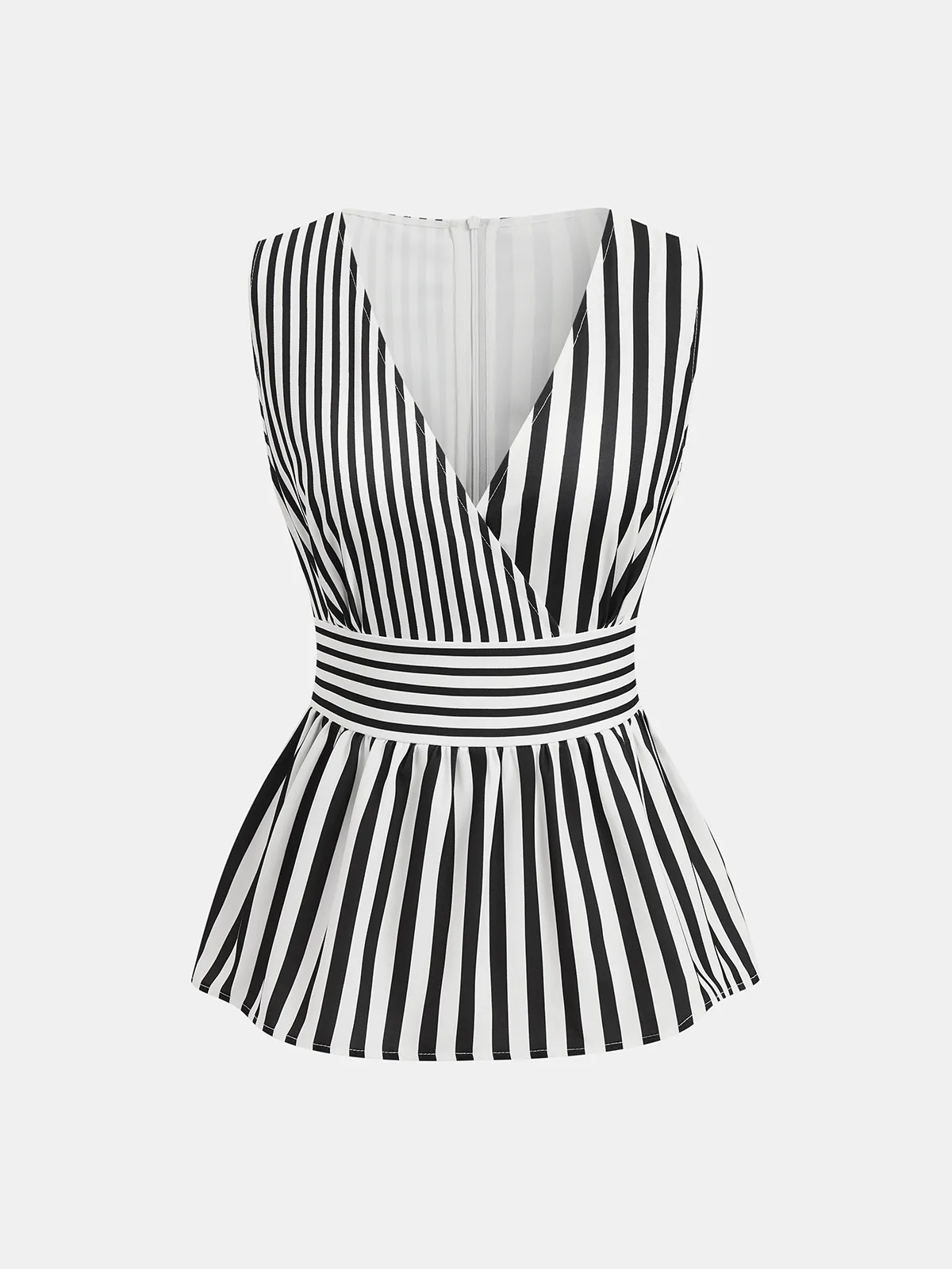 Striped Sleeveless Peplum Top & Pants Set sold by COMMENSE product image thumbnail 3