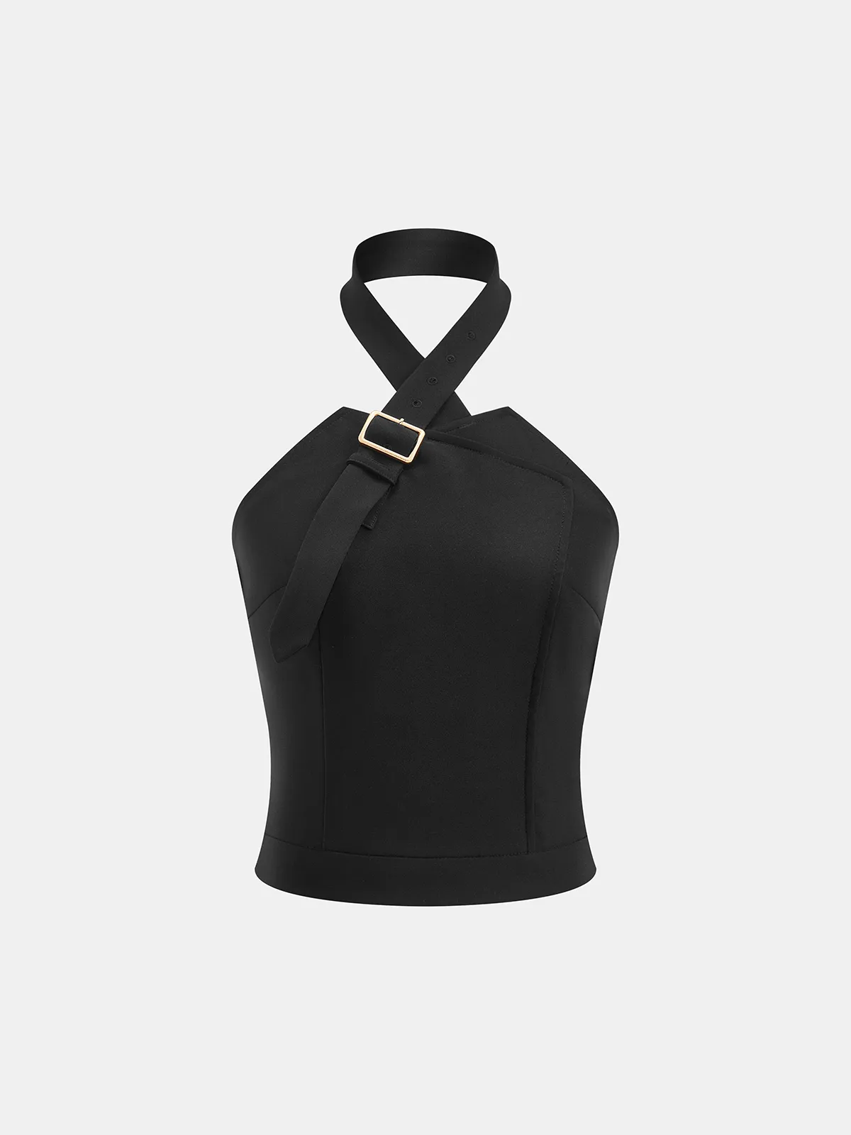 Buckle Detail Crisscross Halter Top sold by COMMENSE