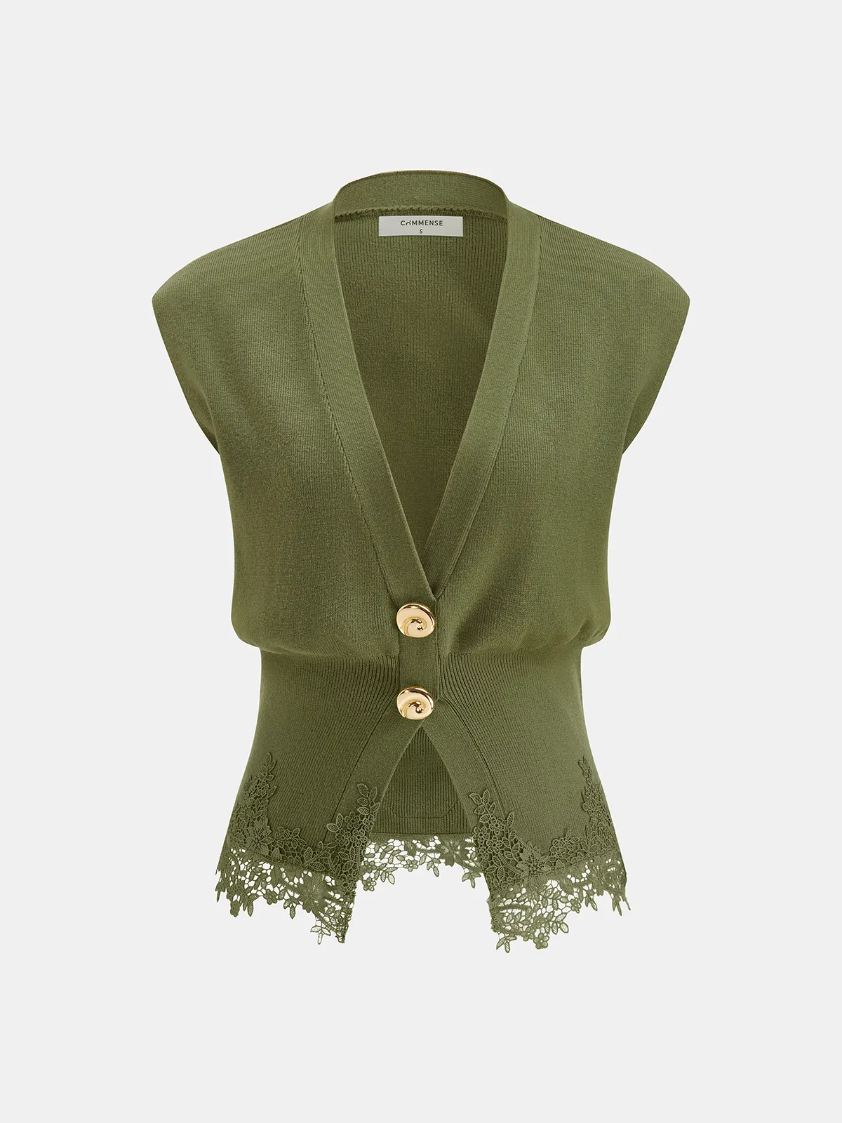 Lace Trim Metal Button V-Neck Knit Vest sold by COMMENSE